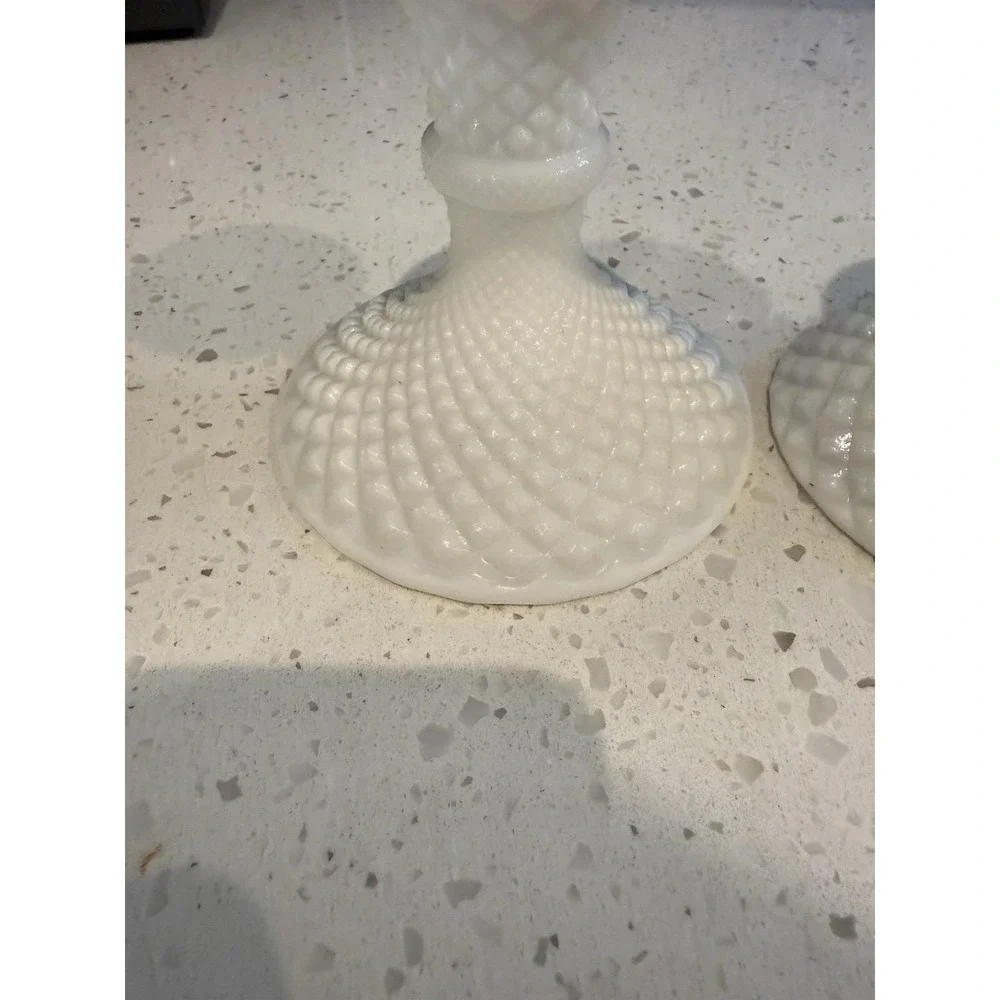 Westmoreland Milk Glass English Hobnail Pair Of Candle Stick Holders Mid Century